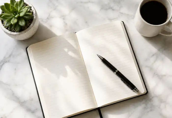 Daily journaling mental health practice desk