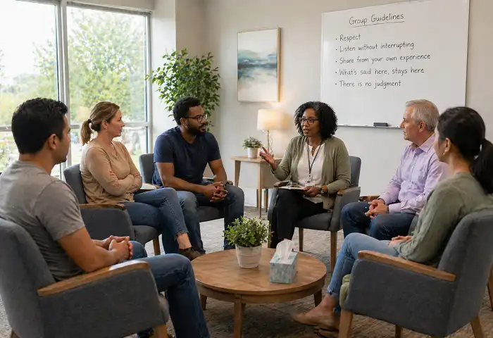 group therapy session psychiatric facility