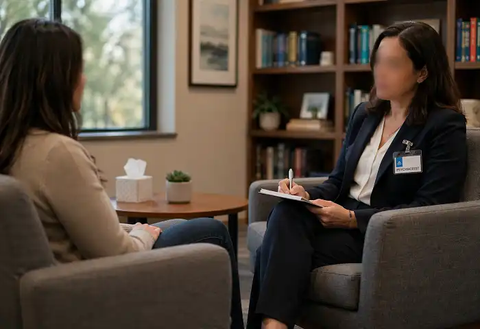 psychiatric therapy session doctor patient mental health treatment