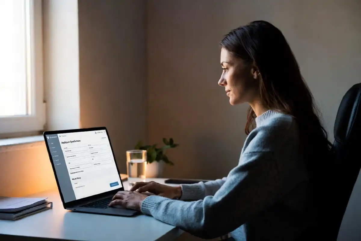 Person completing an Amble Health online health intake form on a laptop at home