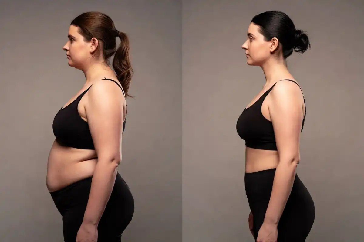 Person showing weight loss results after using Amble Health GLP-1 program