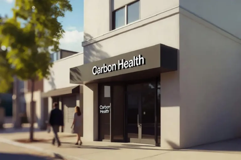Carbon Health modern clinic exterior with patients entering