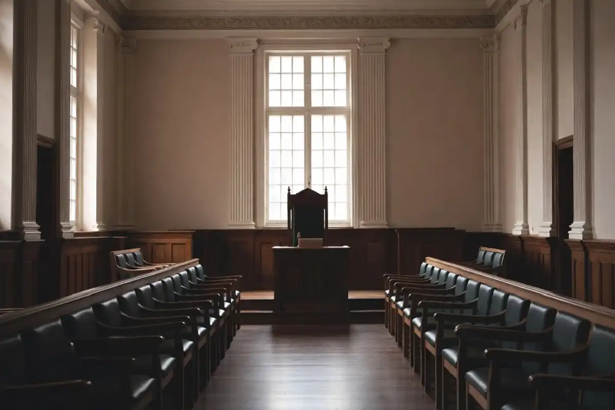 Empty courtroom representing the legal process in a juvenile case