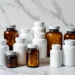 A clean display of designs for health supplement bottles on a white surface
