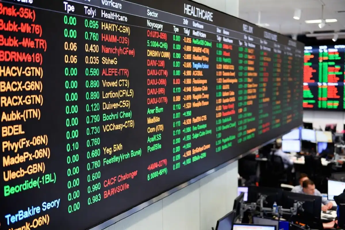 Stock market display showing health insurance sector performance including Elevance Health