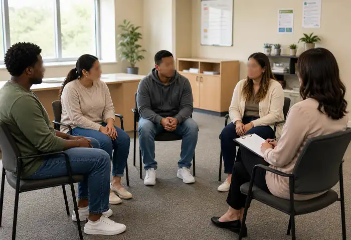 Group therapy session mental health unit
