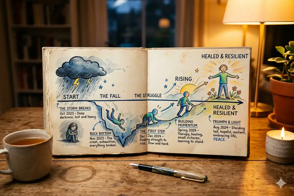 Mental health healing timeline drawn in a personal journal