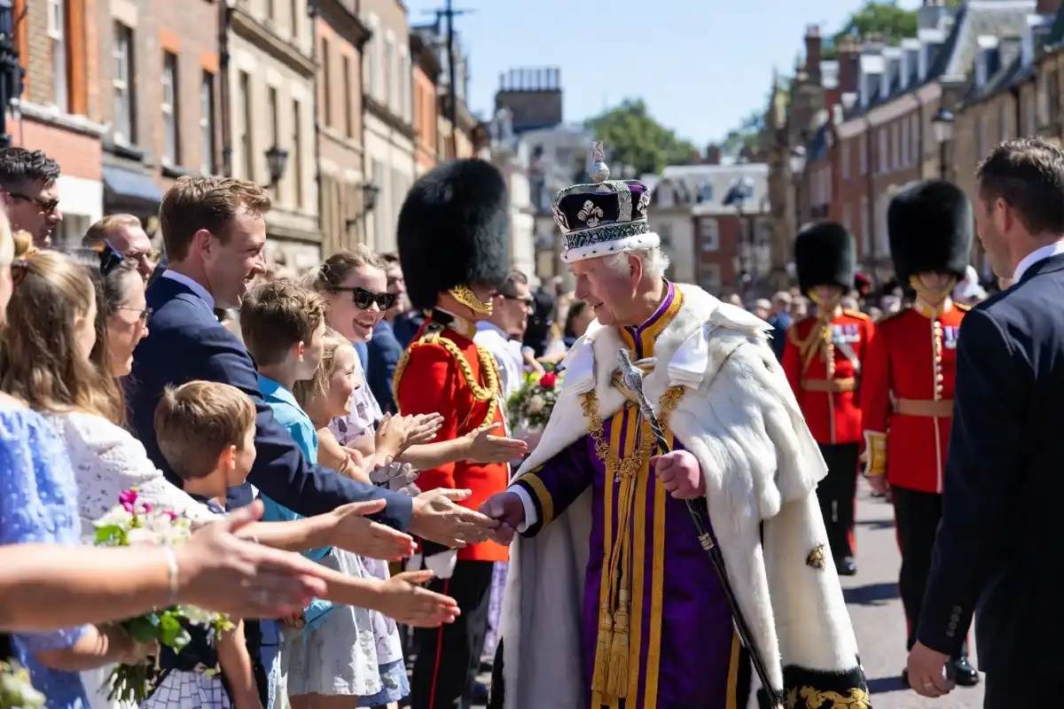 King Charles III greeting public during walkabout in 2026