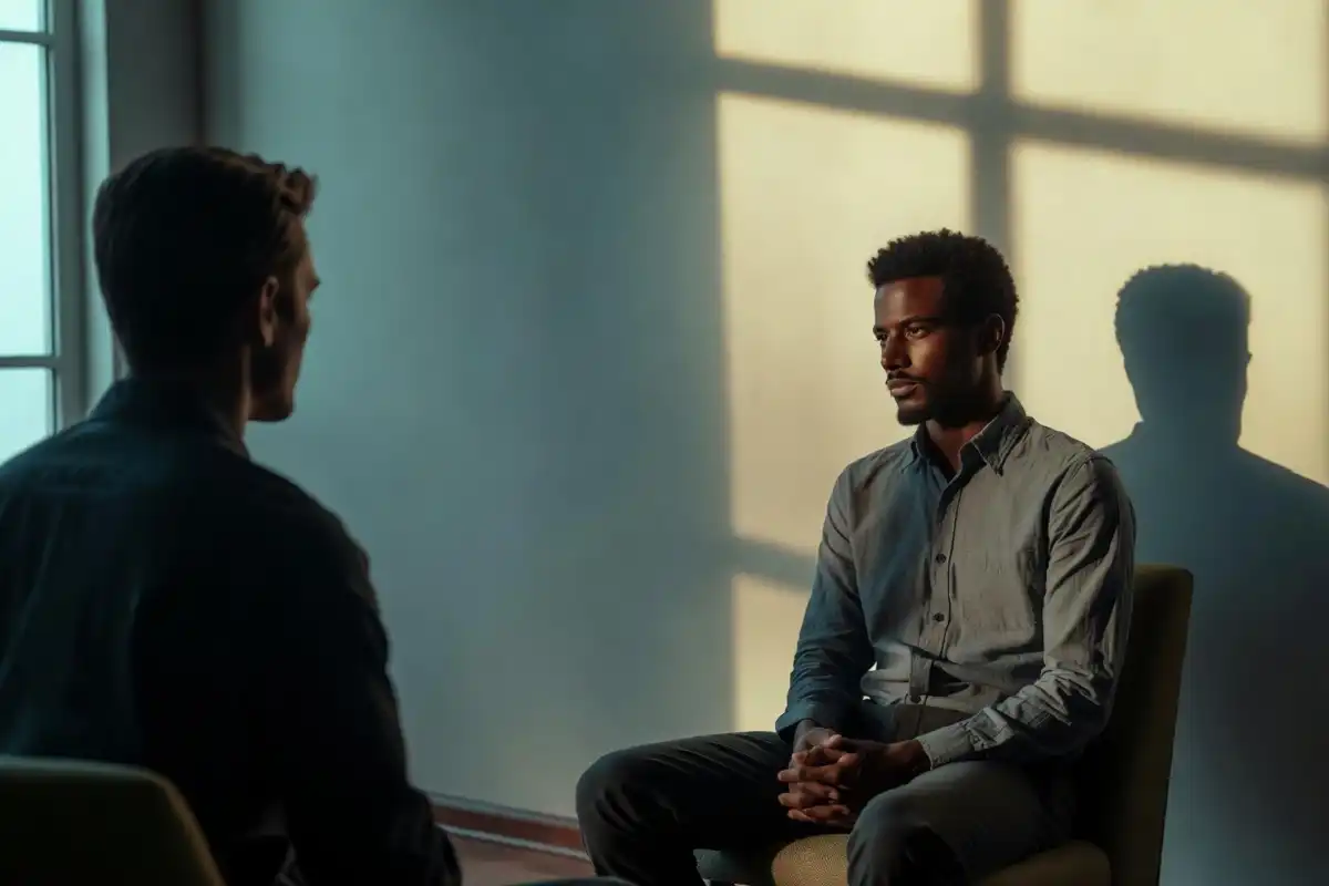 Man in therapy session during Men's Mental Health Month