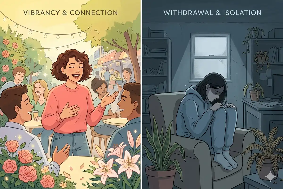 Illustrated visual showing warning signs of poor mental health awareness