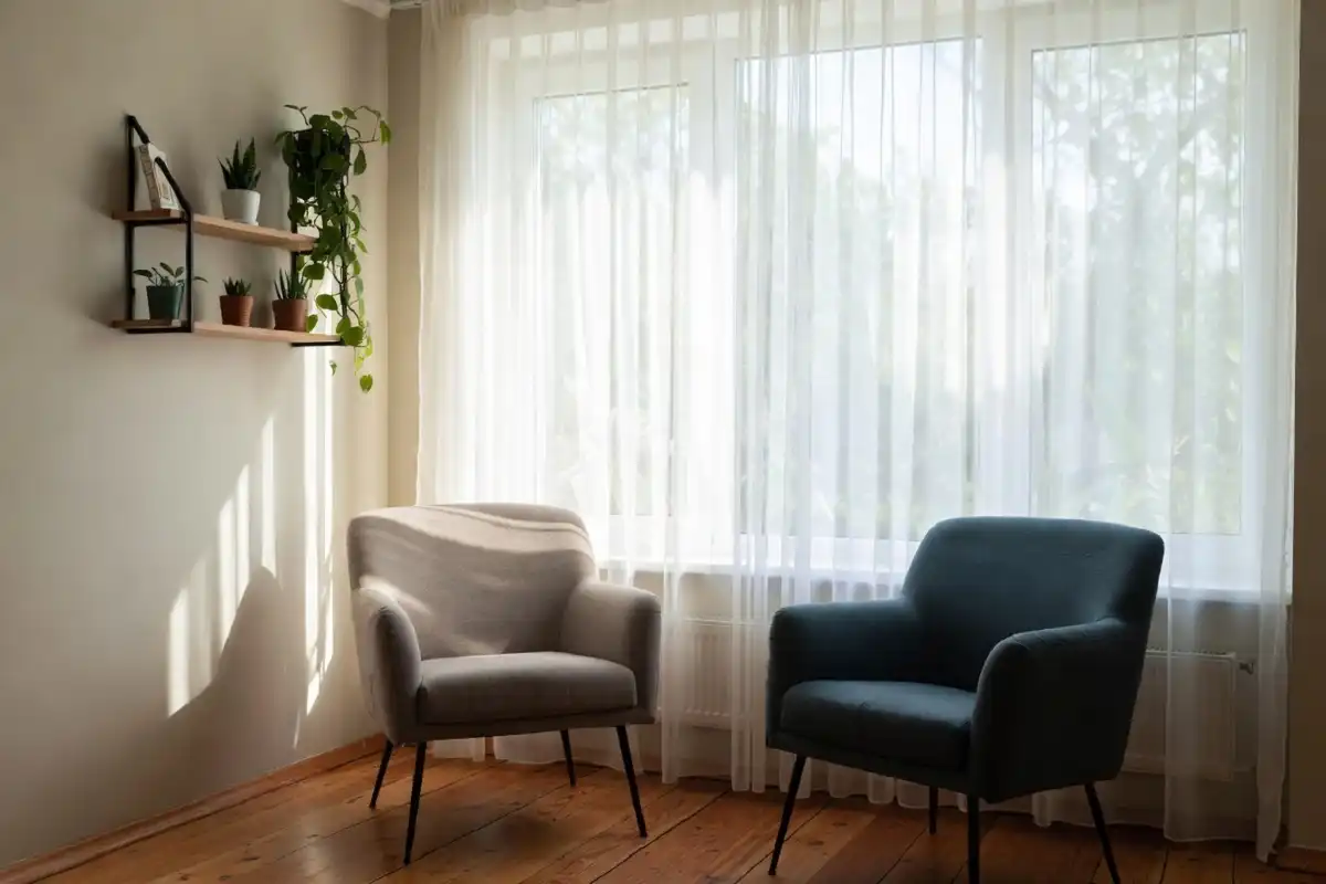 Calm counseling room representing mental health support for young people
