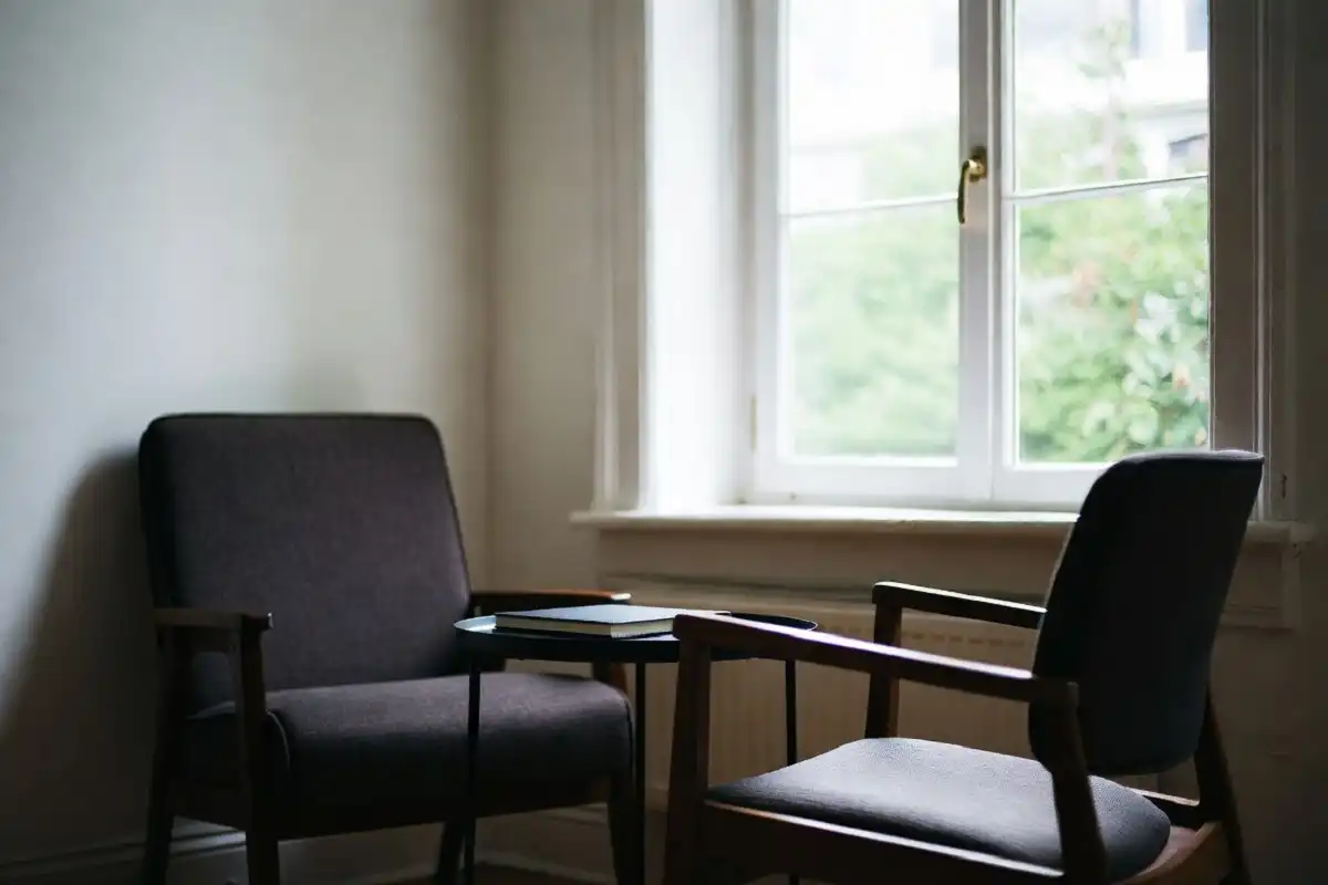 Quiet one-on-one therapy room with two chairs and a calming window view