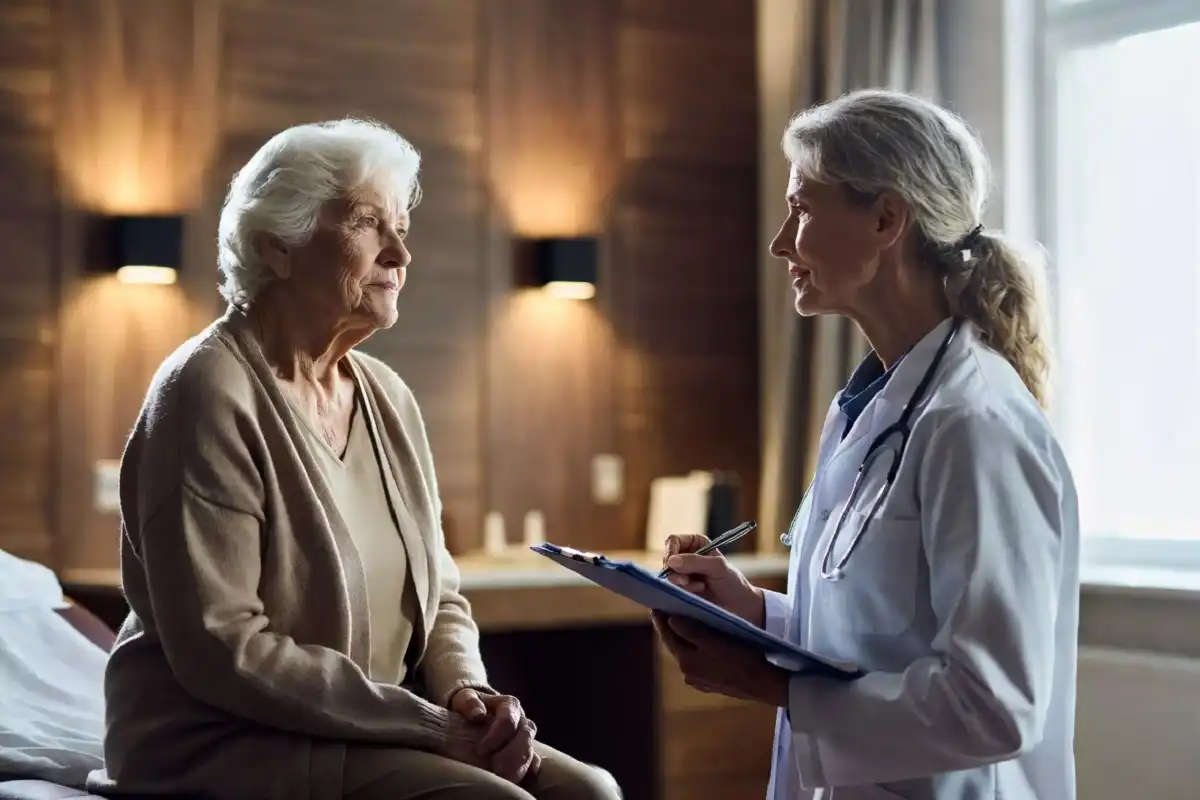 Elderly patient consultation at Oak Street Health primary care clinic