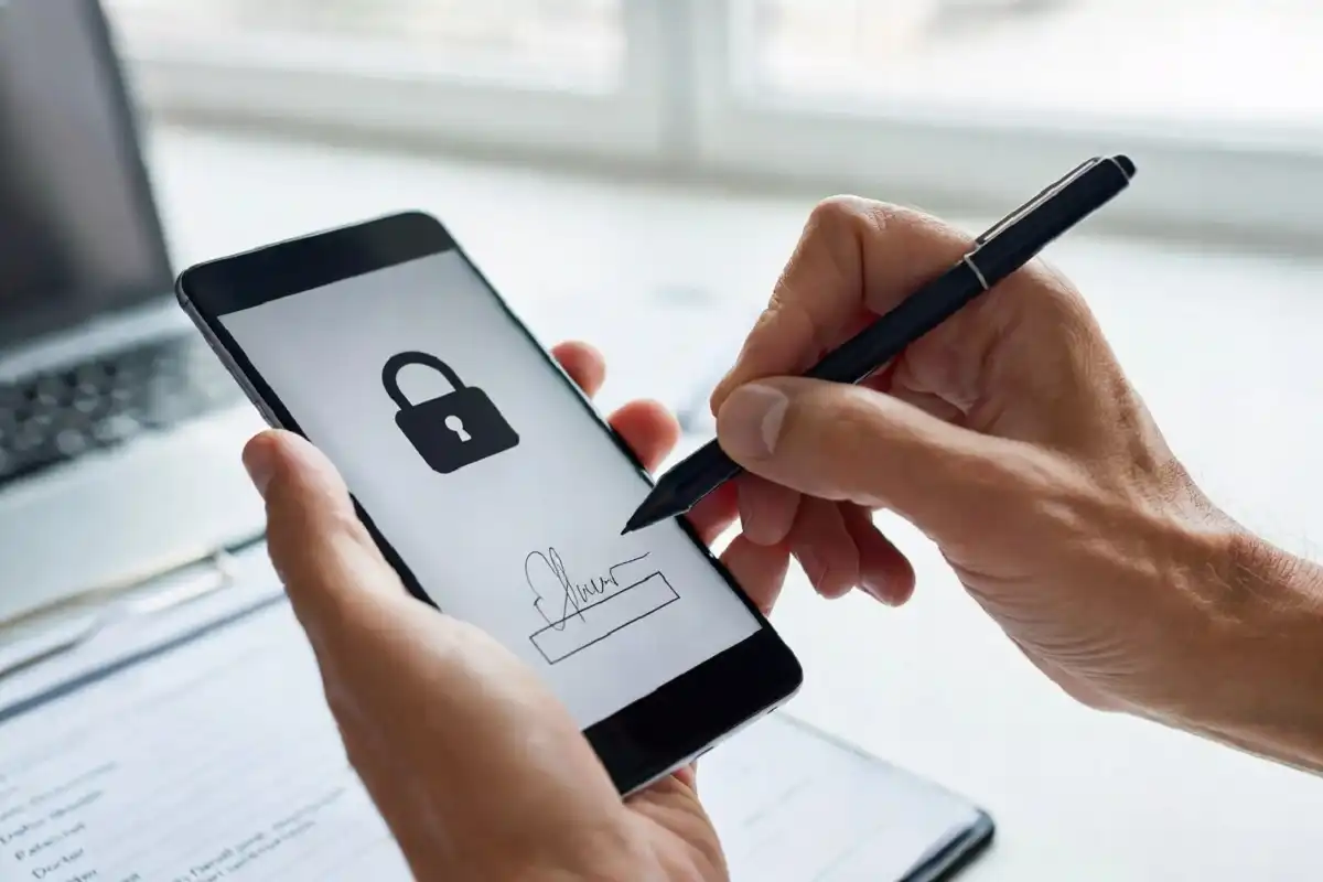 Clinician securely signing a digital medical equipment order on a phone