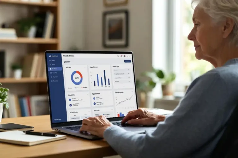 Patient using Trinity Health MyChart patient portal on a laptop at home