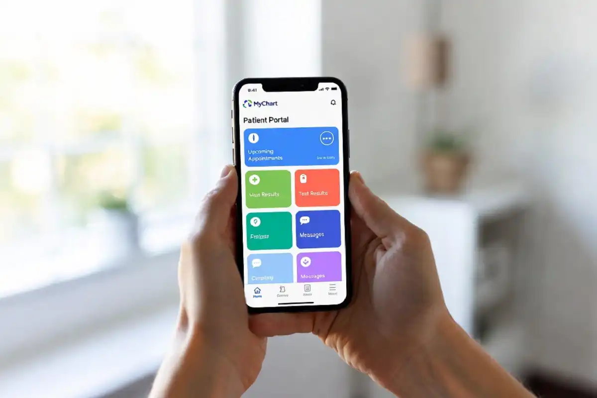 Person accessing Trinity Health MyChart on a smartphone mobile app