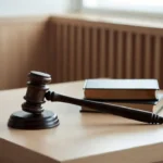 Criminal responsibility explained with a gavel and legal books on a courtroom desk